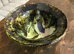 Paul Soldner Large Raku Fired Ceramic Pottery Bowl