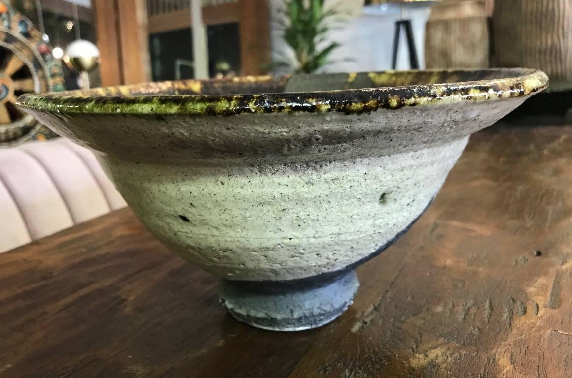 Modern Paul Soldner Large Raku Fired Ceramic Pottery Bowl