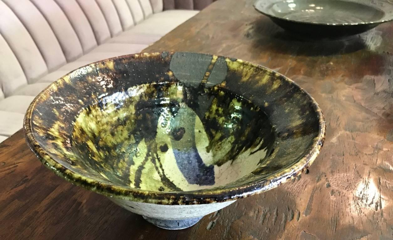 20th Century Paul Soldner Large Raku Fired Ceramic Pottery Bowl