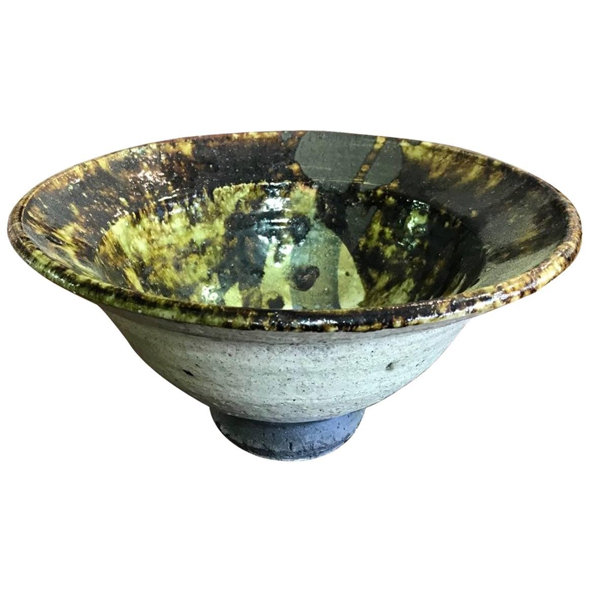 Paul Soldner Large Raku Fired Ceramic Pottery Bowl