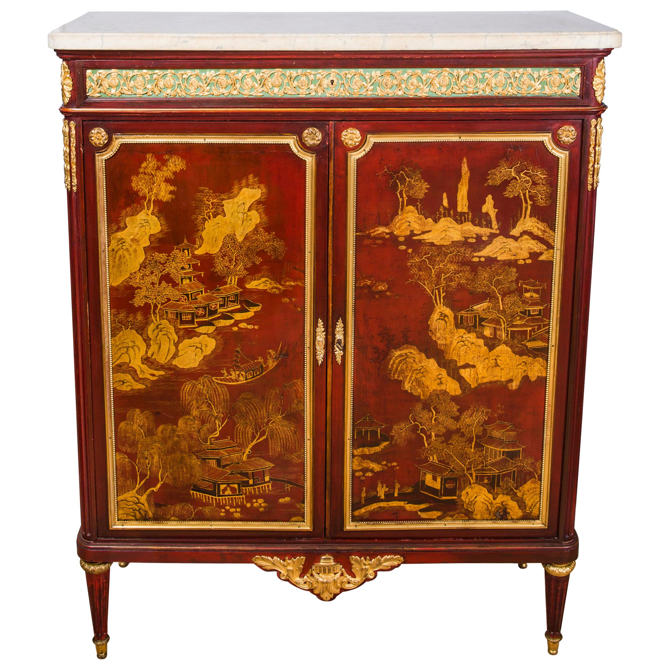 Paul Sormani 'French' Lacquer Louis XVI Style Chinoiseri Wood Cabinet