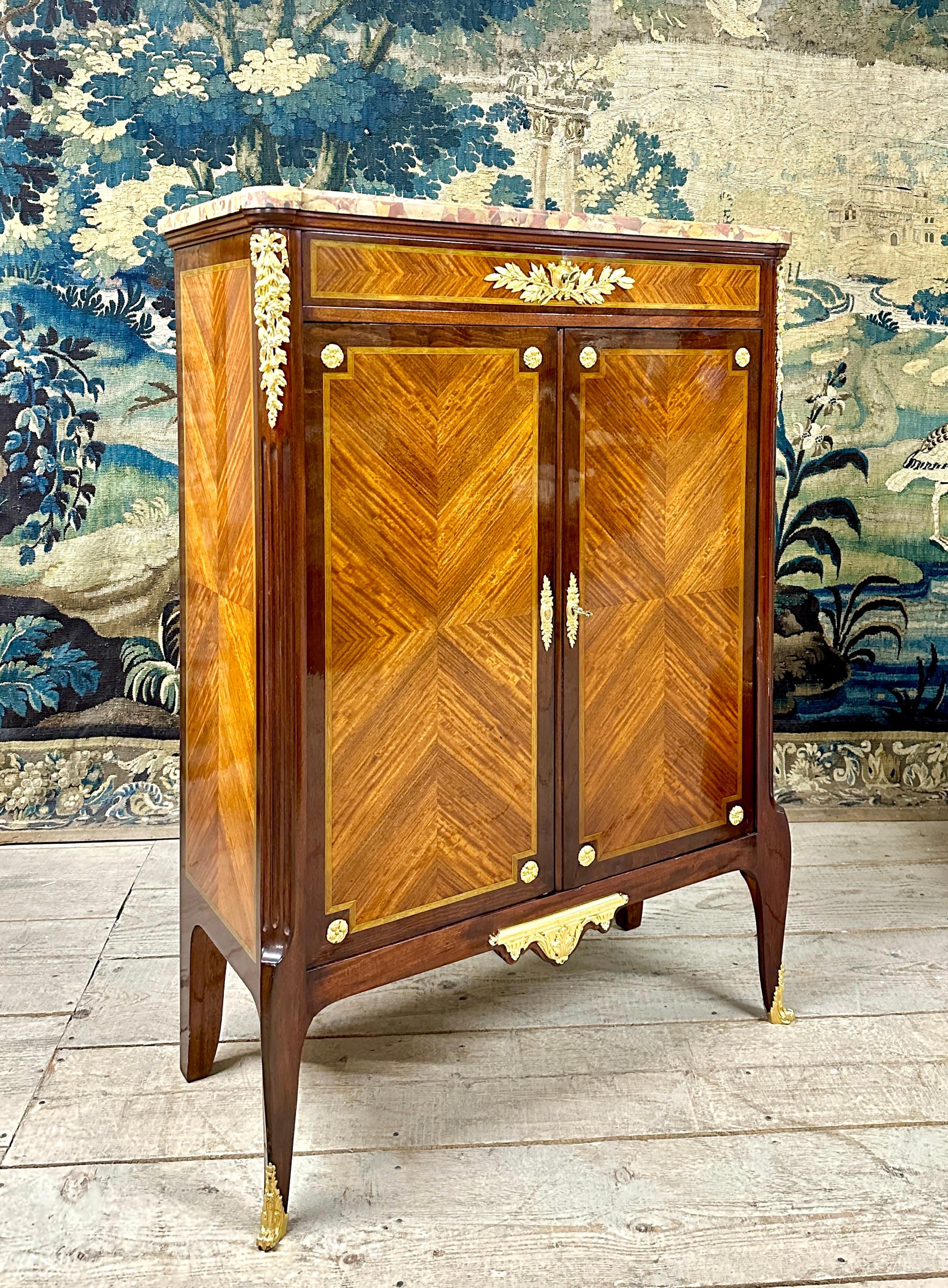 Paul Sormani - Marquetry cabinet, Gilt Bronze From Napoleon III Period, signed In Excellent Condition For Sale In NONANCOURT, FR