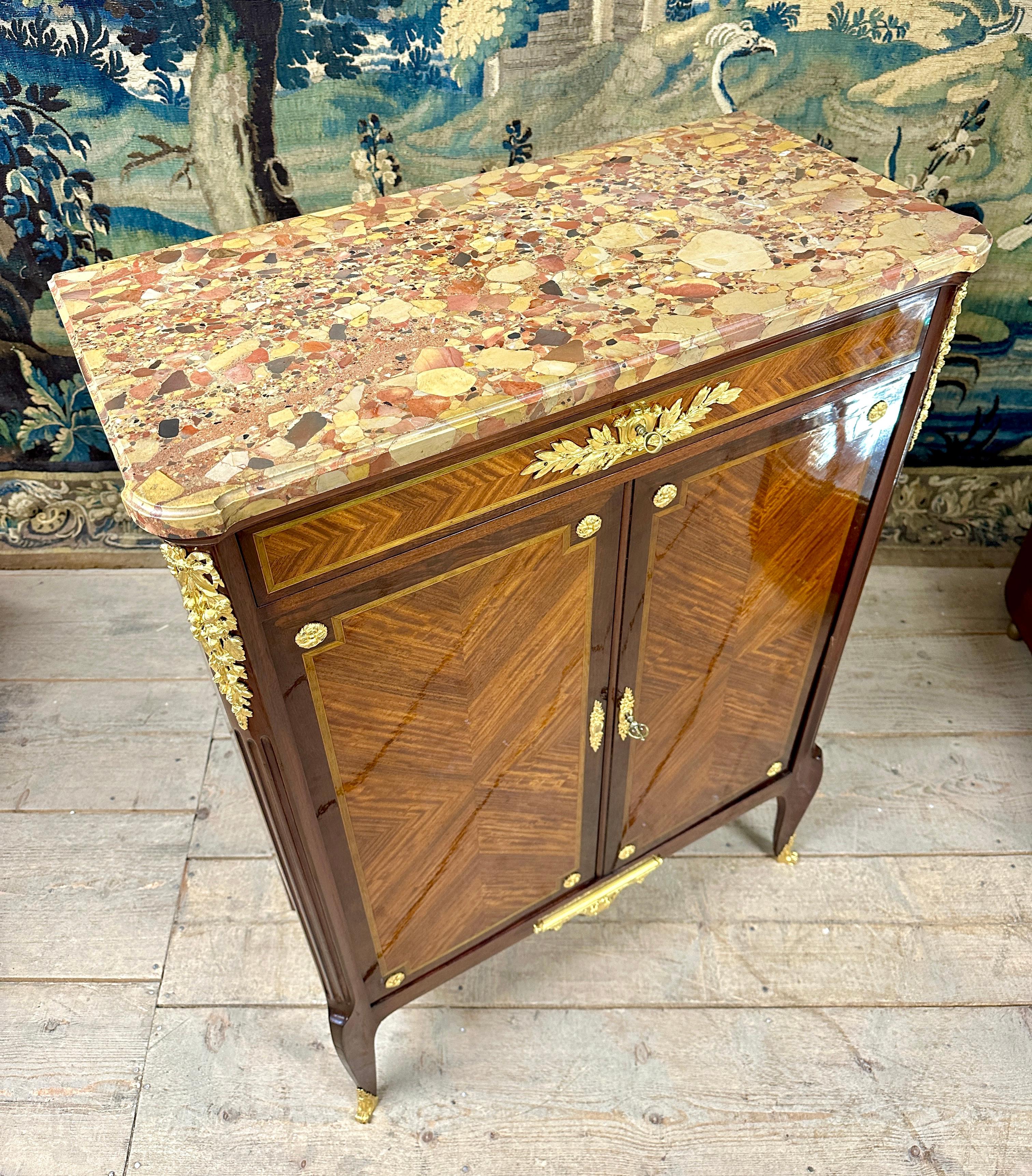 Paul Sormani - Marquetry cabinet, Gilt Bronze From Napoleon III Period, signed For Sale 3