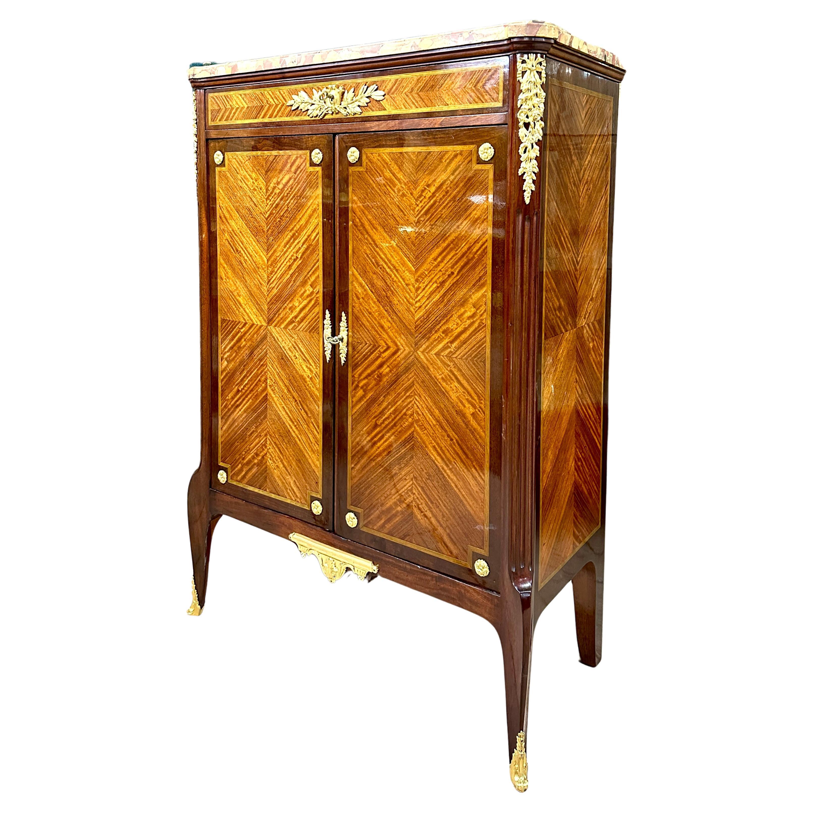 Paul Sormani - Marquetry cabinet, Gilt Bronze From Napoleon III Period, signed