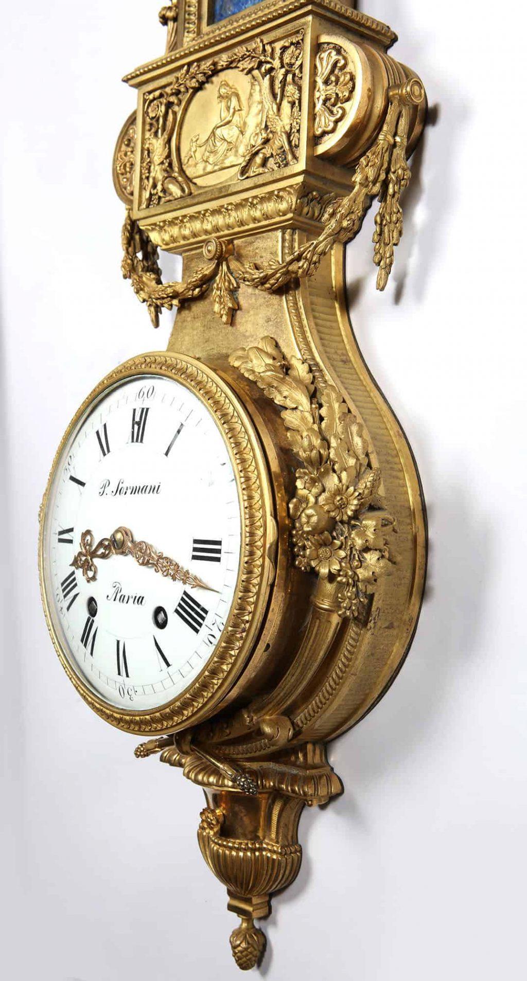 Neoclassical Paul Sormani Ormolu Wall Clock in Lapis Lazuli and Gold