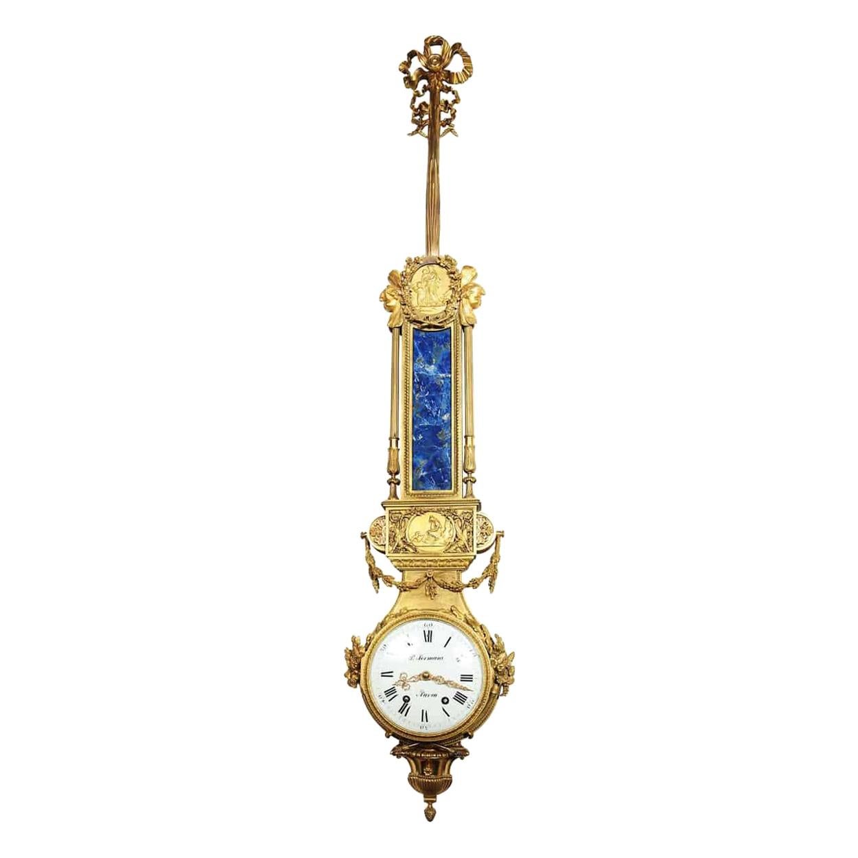 Paul Sormani Ormolu Wall Clock in Lapis Lazuli and Gold