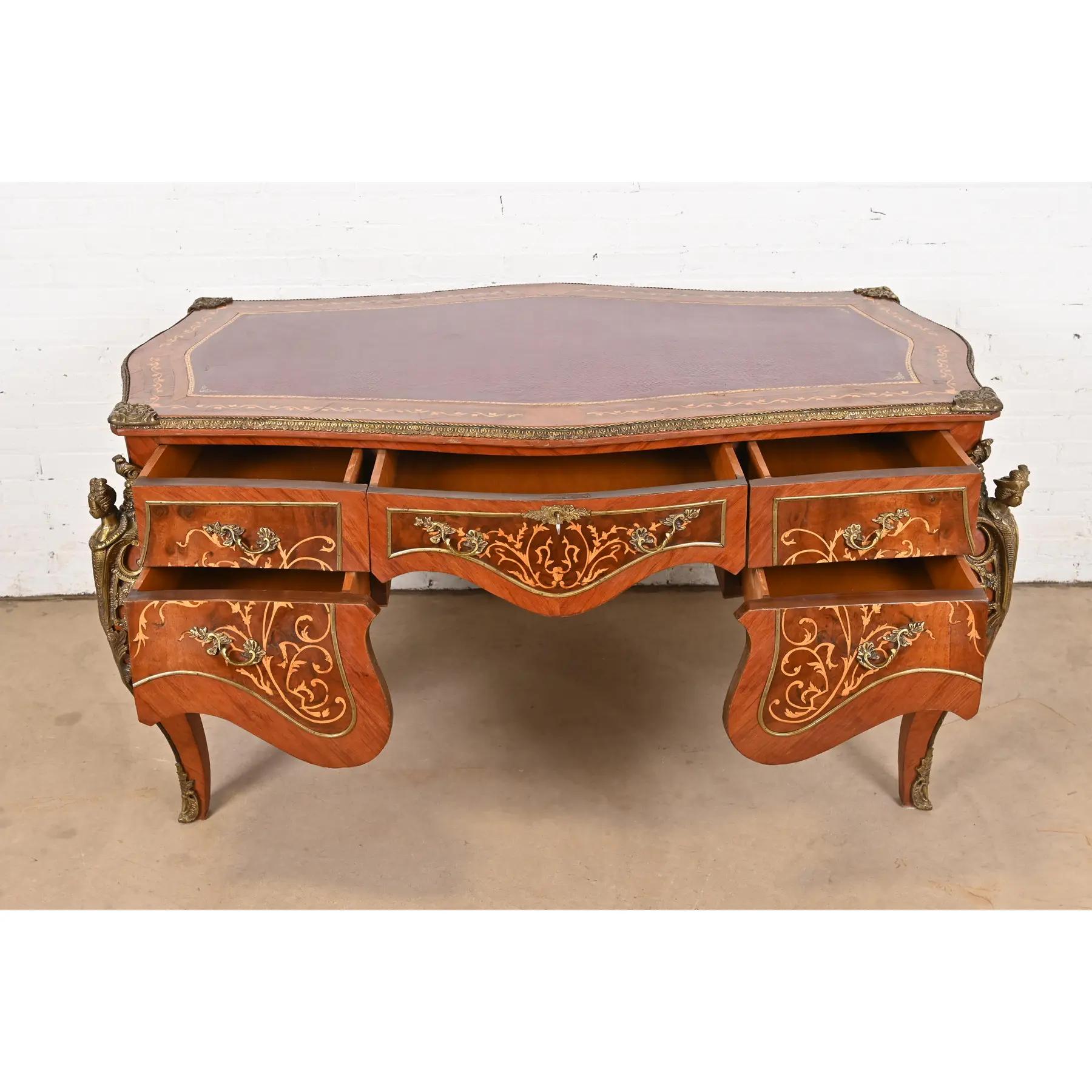 Paul Sormani Stil Antike Französisch Louis XV Kingwood Executive Desk (Bronze) im Angebot