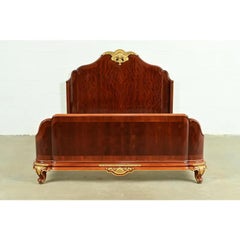 Paul Sormani Style French Provincial Louis XV Burled Mahogany Queen Size Bed