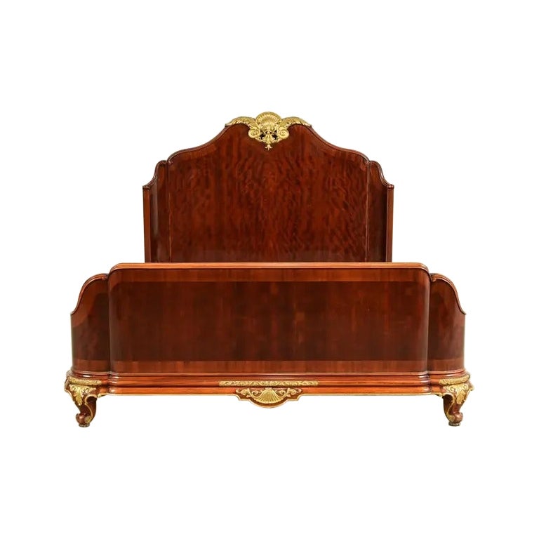 Paul Sormani Style French Provincial Louis XV Burled Mahogany Queen Size Bed For Sale