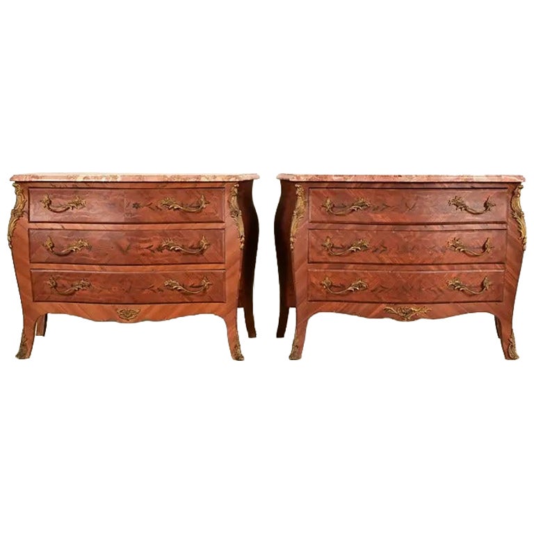 Paul Sormani Style French Provincial Louis XV Kingwood Commodes  Pair For Sale