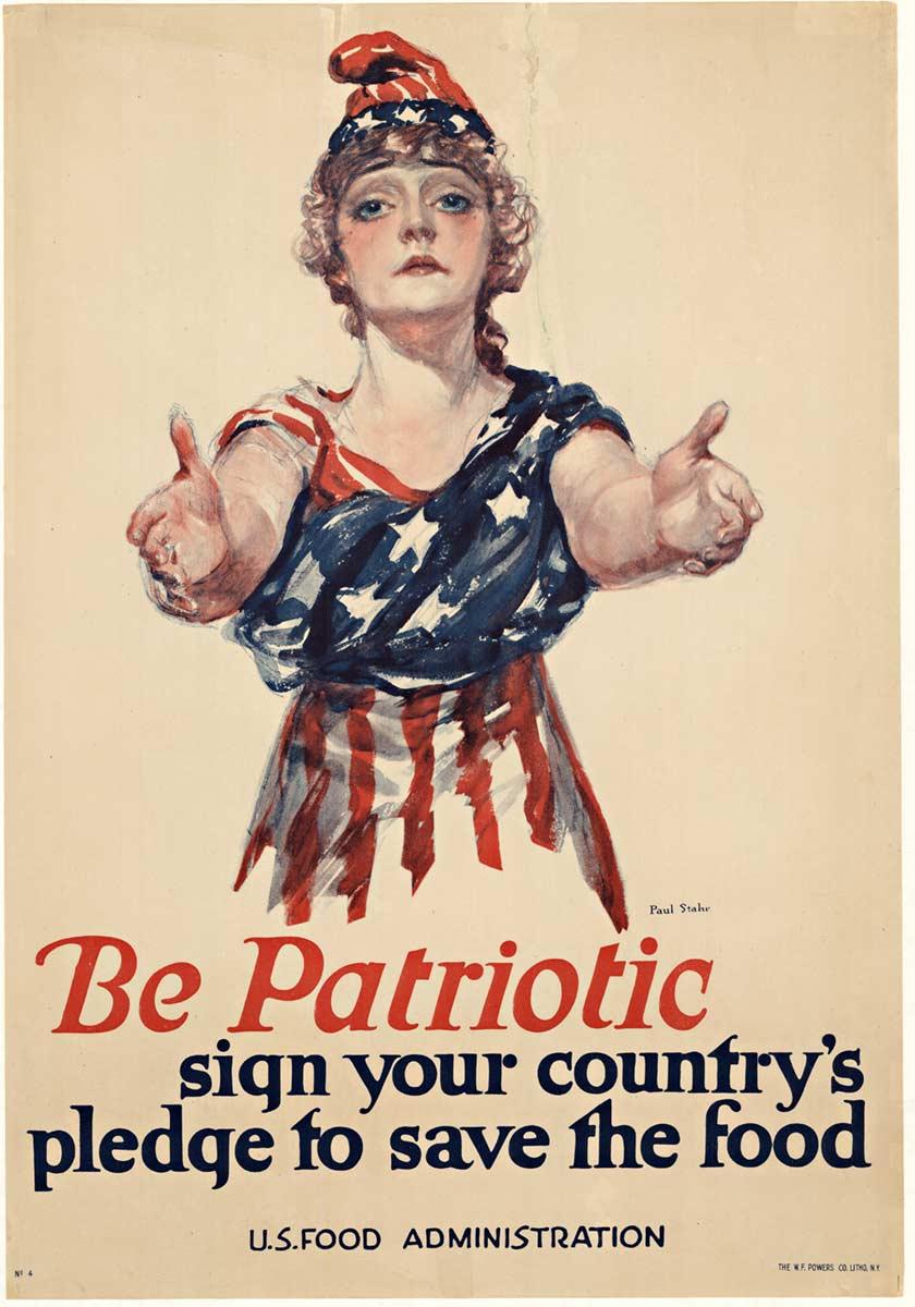 „Be Patriotic“ ( Patriotisch)  Signieren Sie das Plakat „Stipendium für die Schaffung von Lebensmitteln für Ihr Land“.