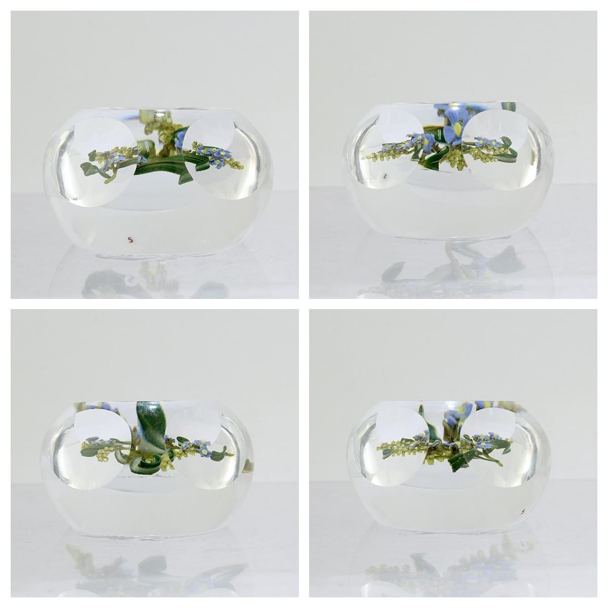 Paul Stankard Faceted Art Glass Paperweight with Lampwork Forget-Me-Not Flowers 1
