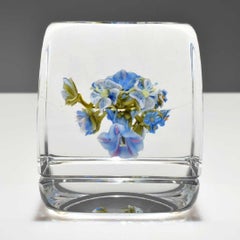 Paul Stankard Blue Flower Paperweight Botanical Contemporary Floral Glass Art
