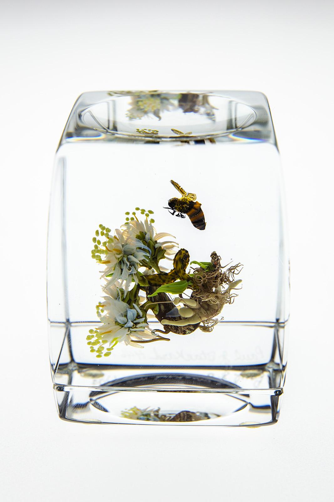 Paul Stankard H 46 Botanical Honey Bee w/human form — handmade glass paperweight 4