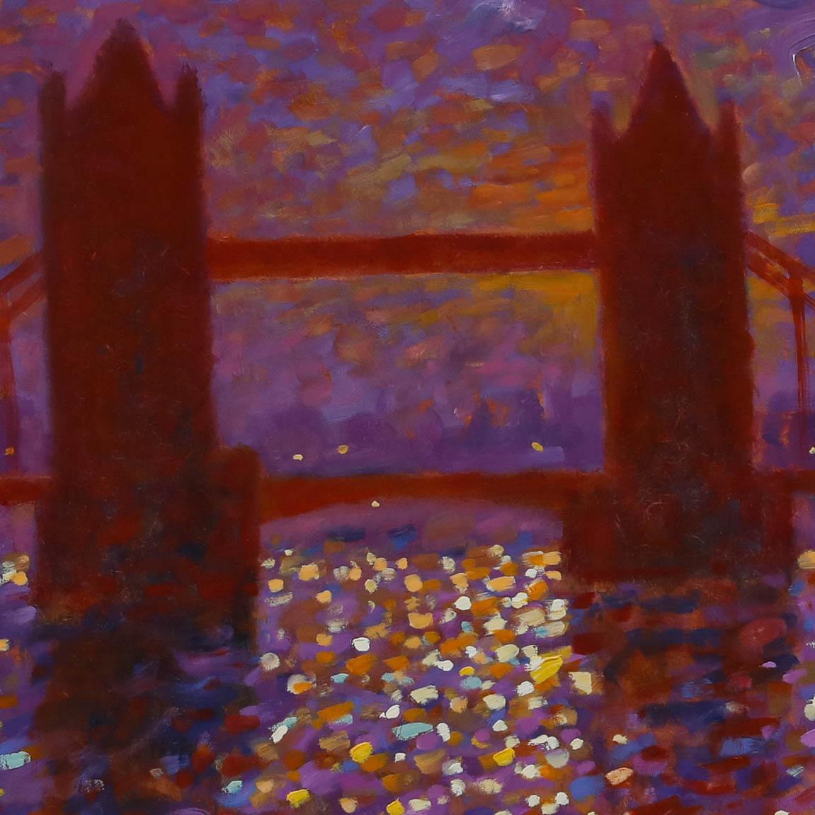 Paul Stephens (geb. 1957) - 20. Jahrhundert Öl, Nebliger Tag an der Tower Bridge im Angebot 2