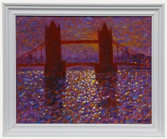 Paul Stephens (geb. 1957) - 20. Jahrhundert Öl, Nebliger Tag an der Tower Bridge