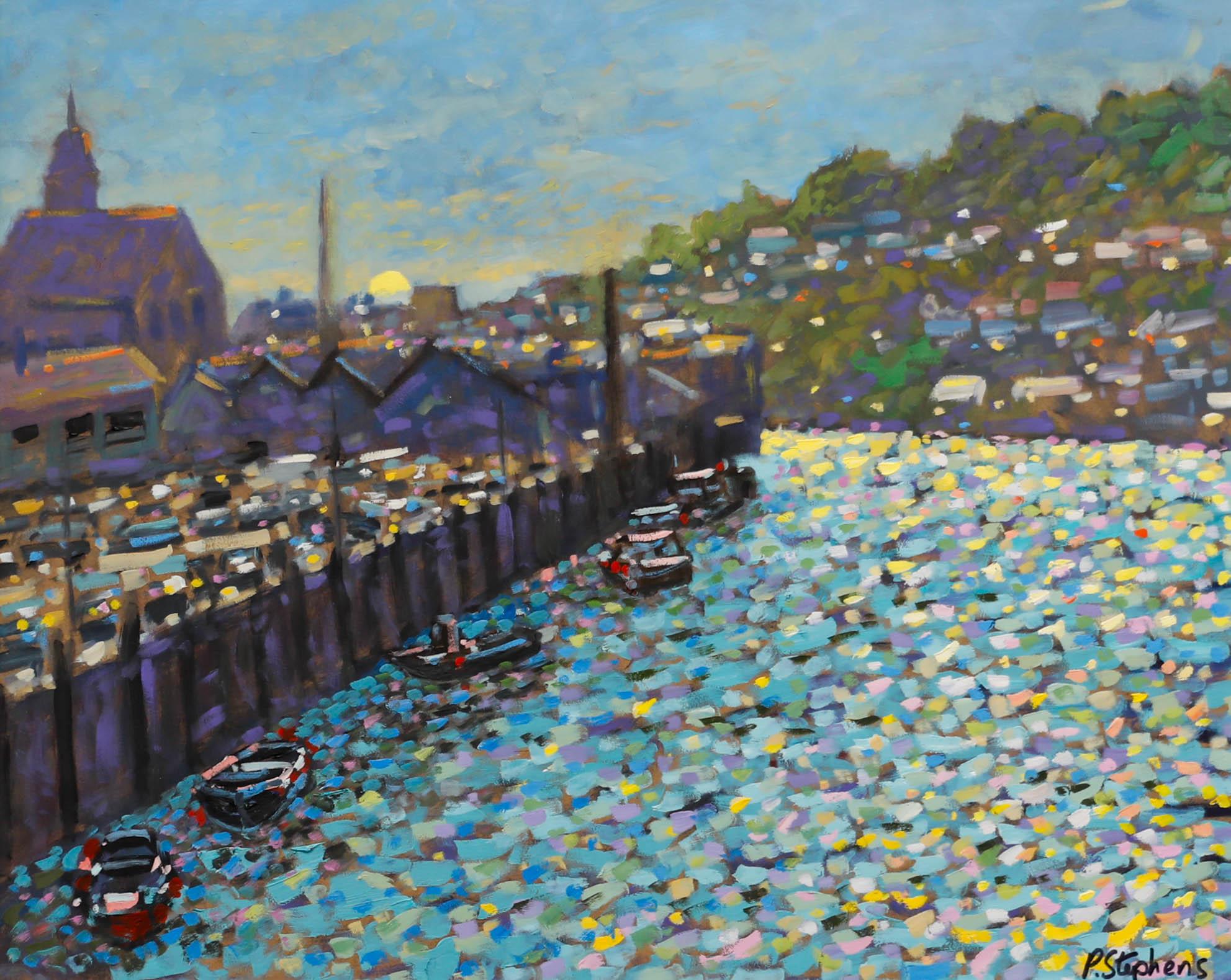 Paul Stephens (nato nel 1957) - Olio contemporaneo incorniciato, Oltre il Paradiso, Looe, Cornovaglia 1