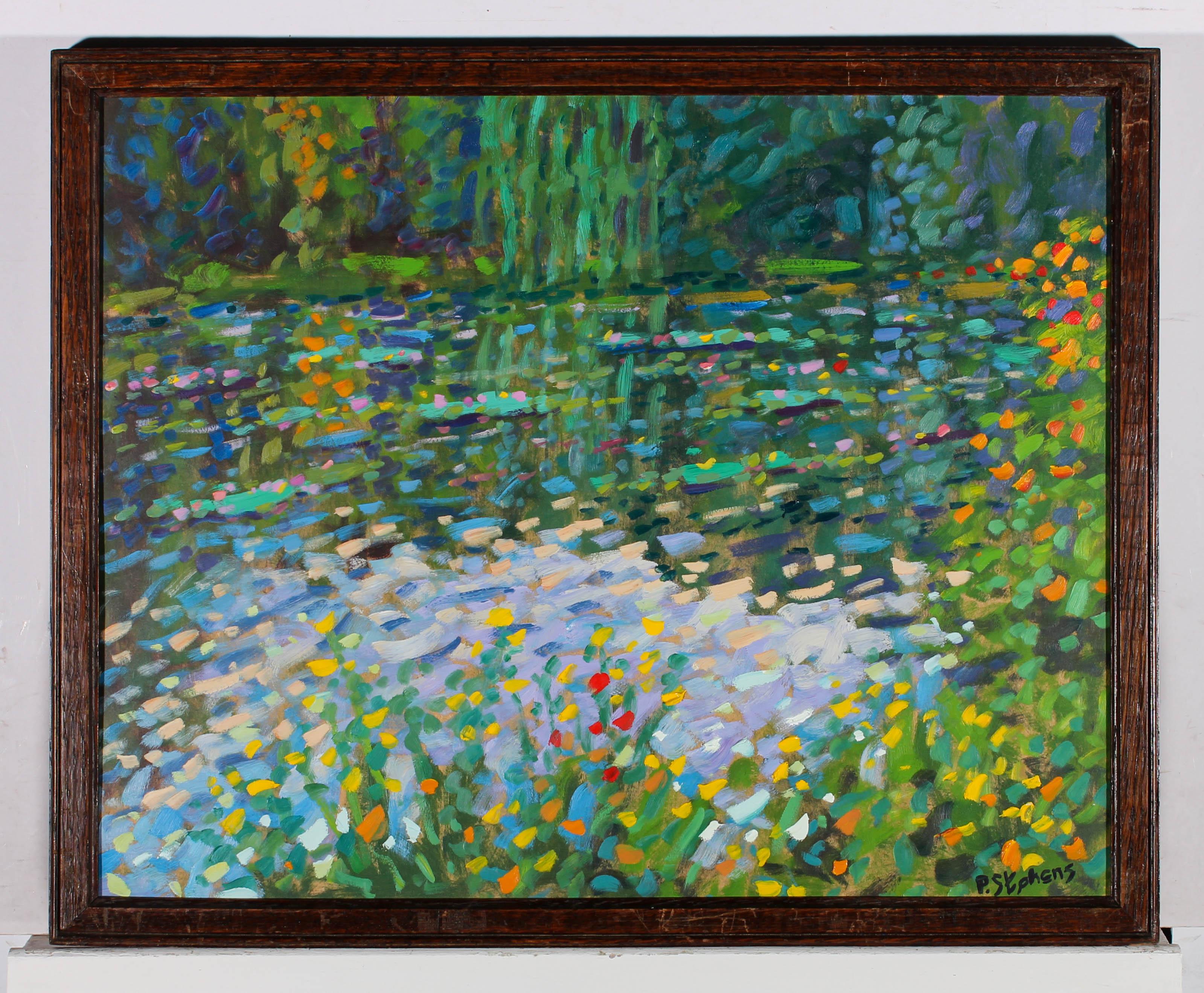 Paul Stephens (nato nel 1957) - Olio contemporaneo incorniciato, Giardino di Monet, Ninfee 2