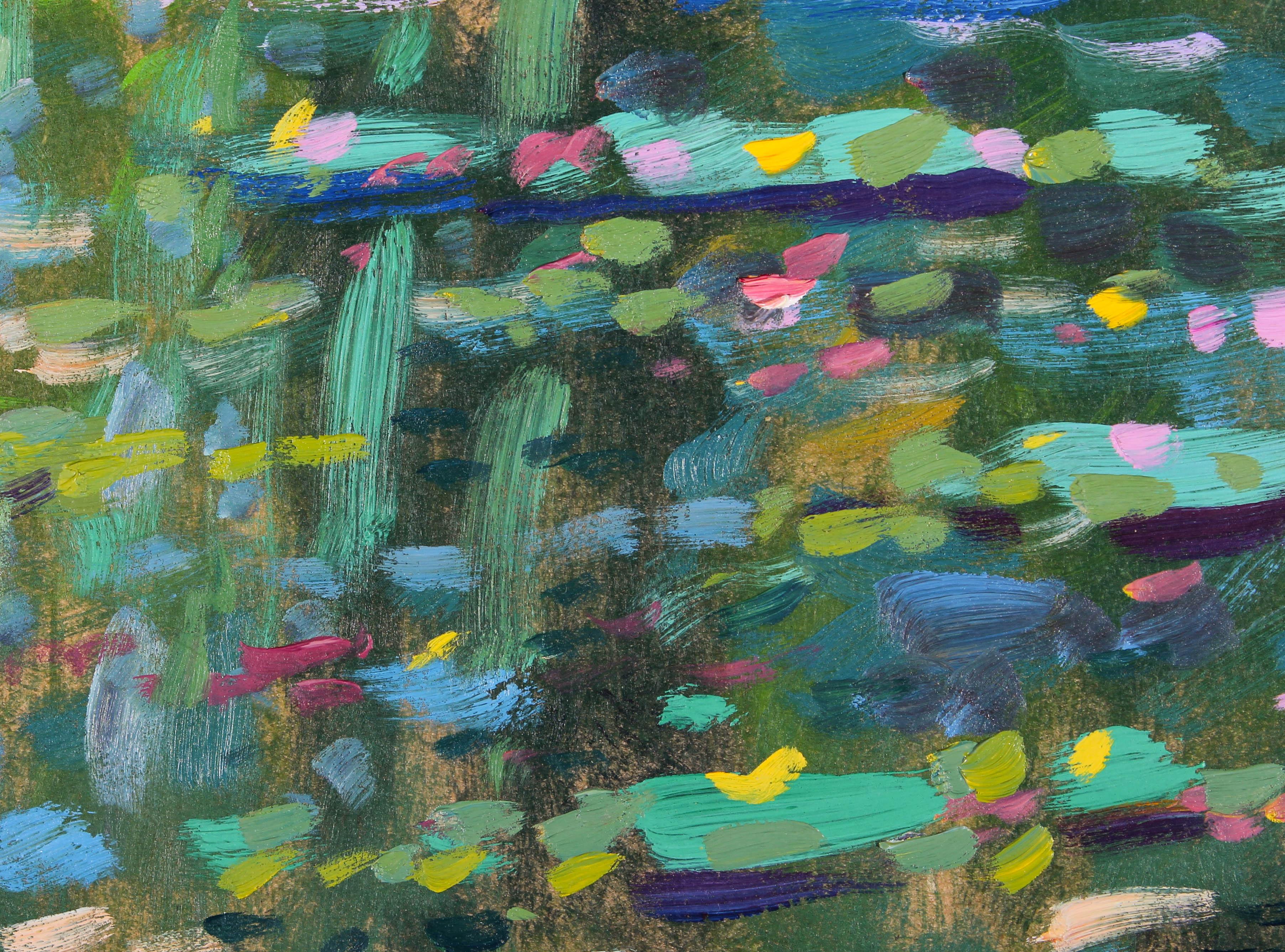 Paul Stephens (nato nel 1957) - Olio contemporaneo incorniciato, Giardino di Monet, Ninfee 4