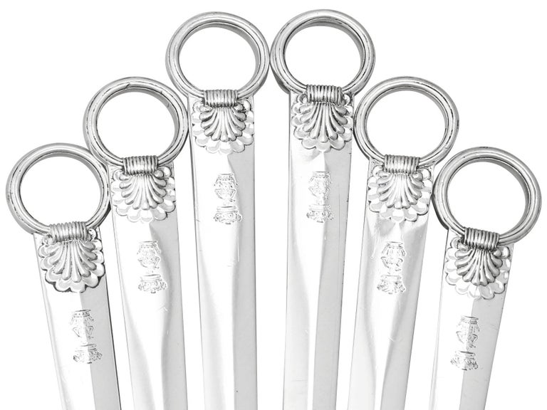 Paul Storr Antique Set of Six Sterling Silver Meat Skewers For Sale at