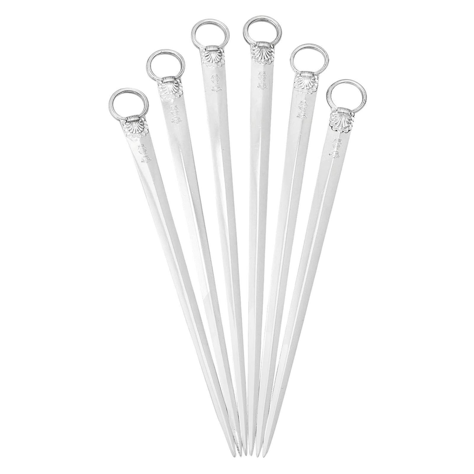Paul Storr Antique Set of Six Sterling Silver Meat Skewers