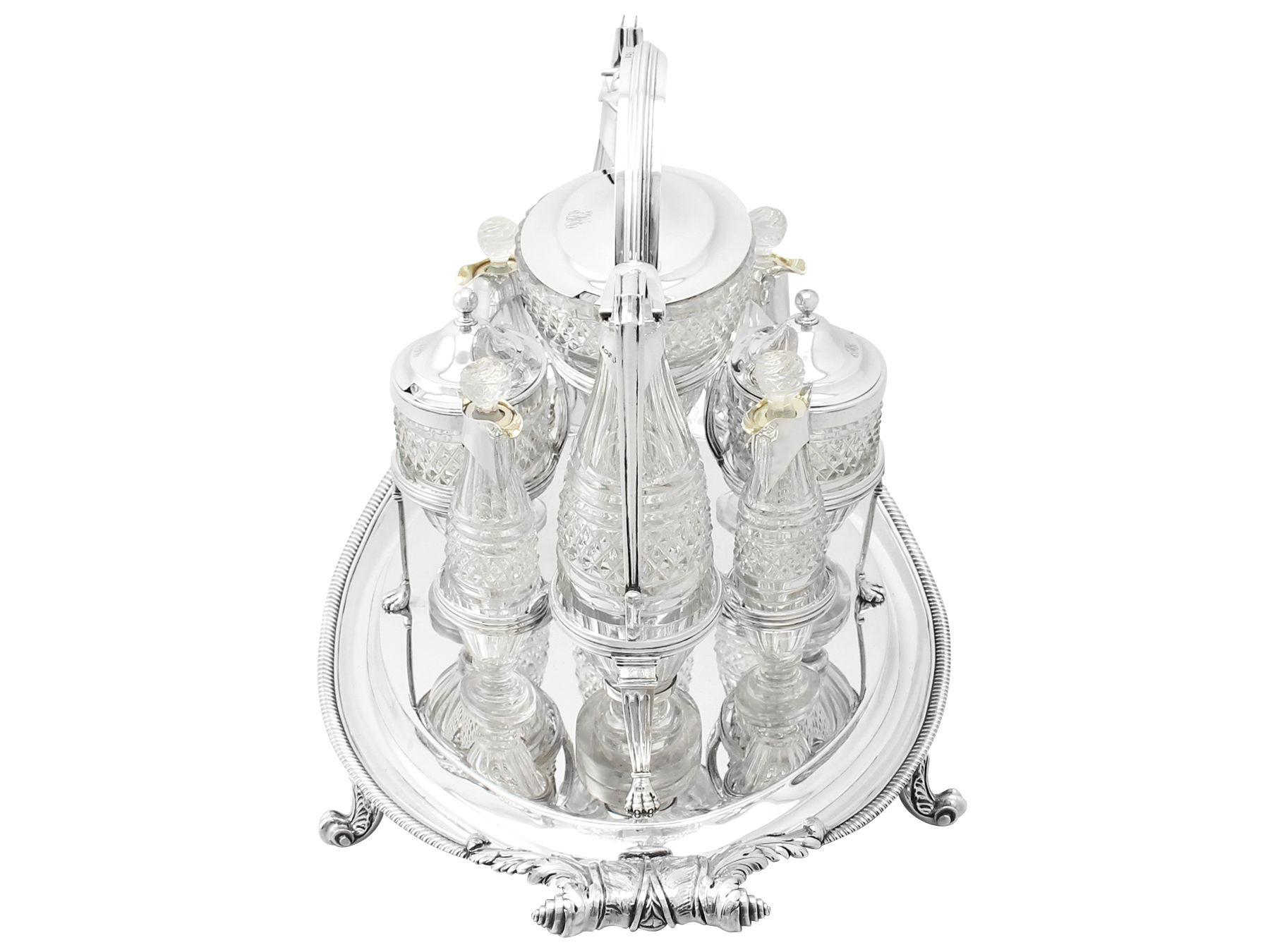Georgian Antique Sterling Silver and Cut Glass Cruet Service by Paul Storr  For Sale