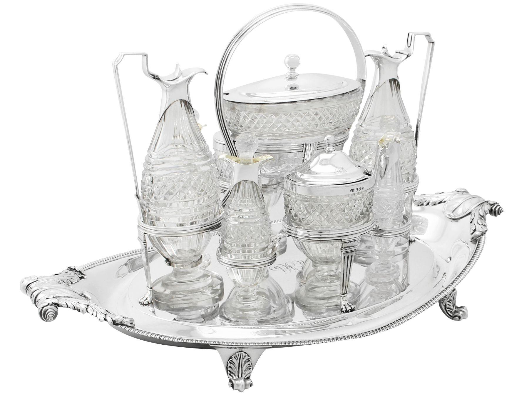 English Antique Sterling Silver and Cut Glass Cruet Service by Paul Storr  For Sale
