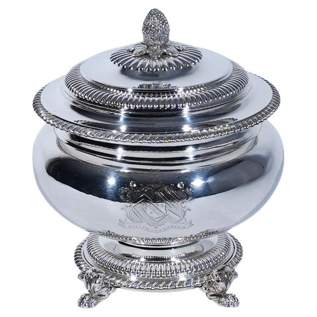Paul Storr English Sterling Silver Covered Soup Tureen On Stand, London 1823 For Sale