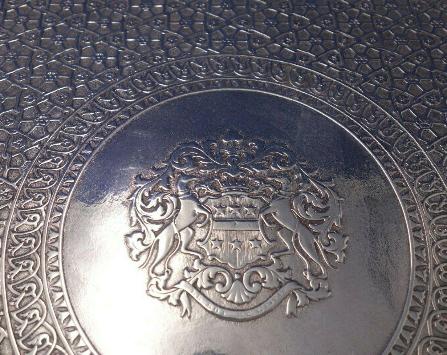 Paul Storr Bandeja victoriana inglesa de plata de ley cincelada 21