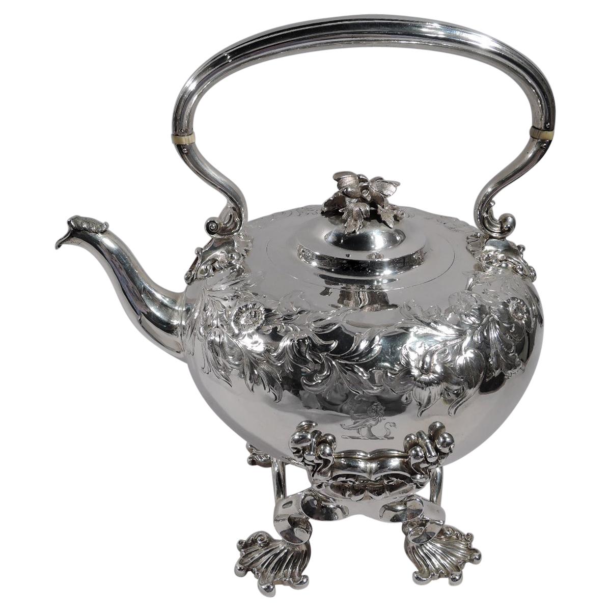 Paul Storr Regency Sterling Silver Hot Water Kettle on Stand