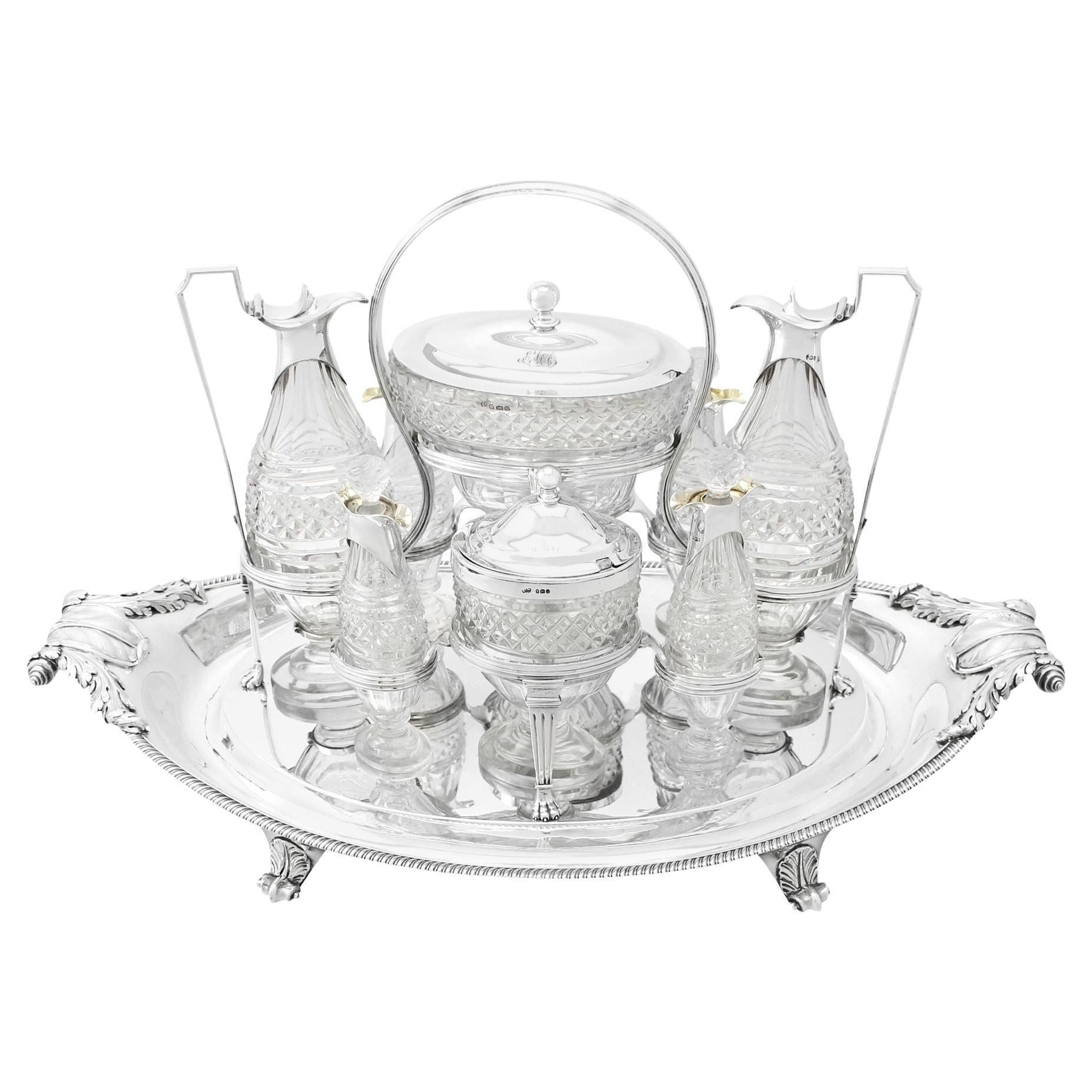 Paul Storr Sterling Silver and Cut Glass Cruet Service