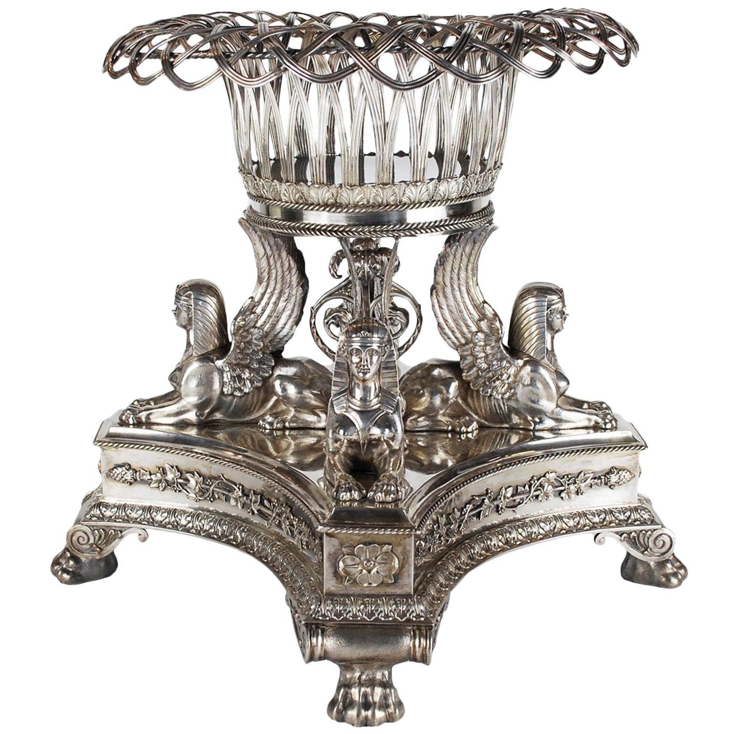 Paul Storr Sterling Silver Centerpiece Sphinx Egyptian Circa 1820 Paul Storr Sterling Silver Centerpiece Sphinx Egyptian Circa 1820