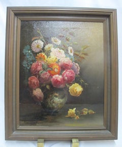 Paul Stotts circa 1928 Framed Signed Oil Painting Still Life of Flowers in Vase