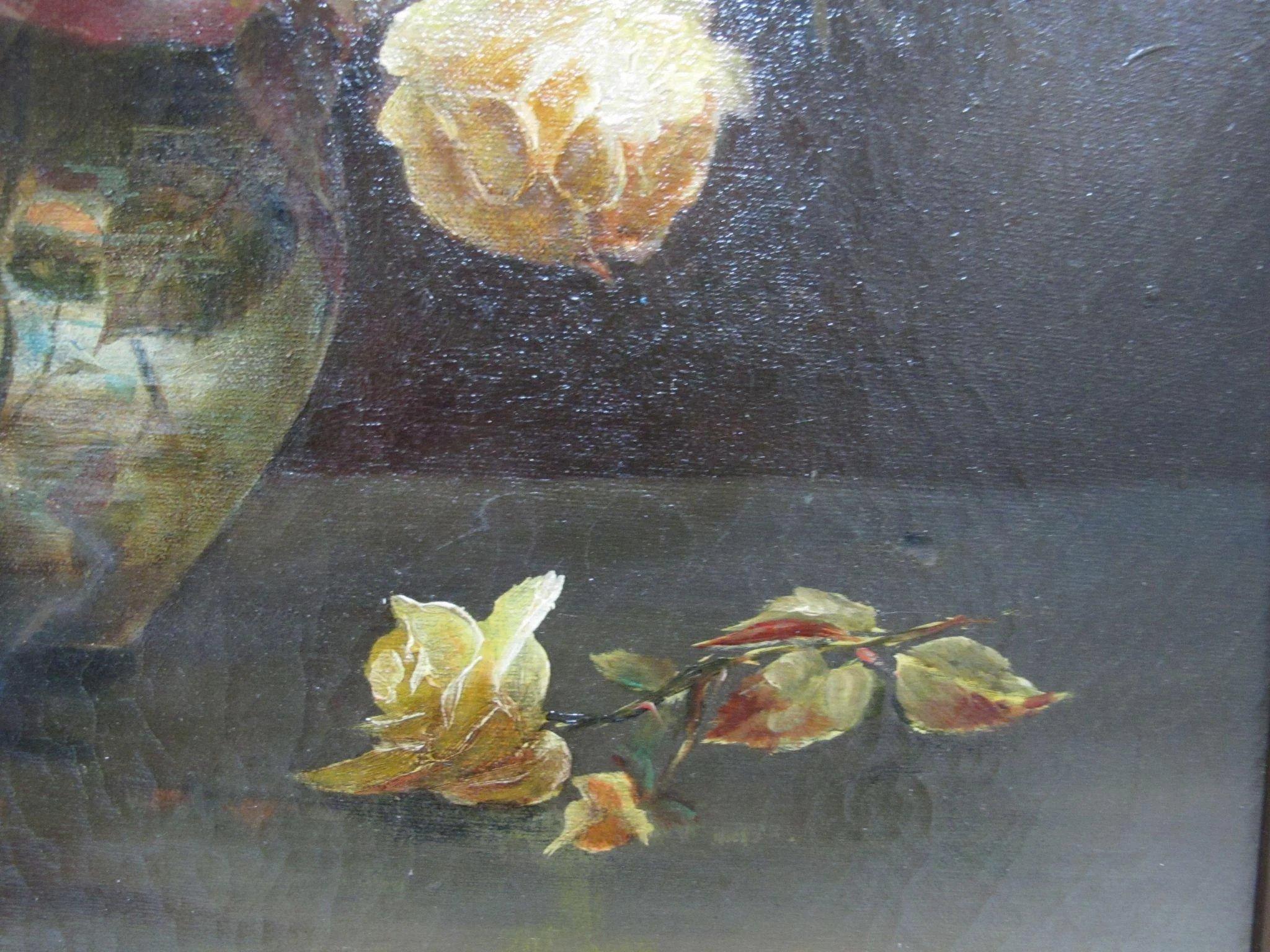 Early 20th Century Paul Stotts circa 1928 Framed Signed Oil Painting Still Life of Flowers in Vase For Sale