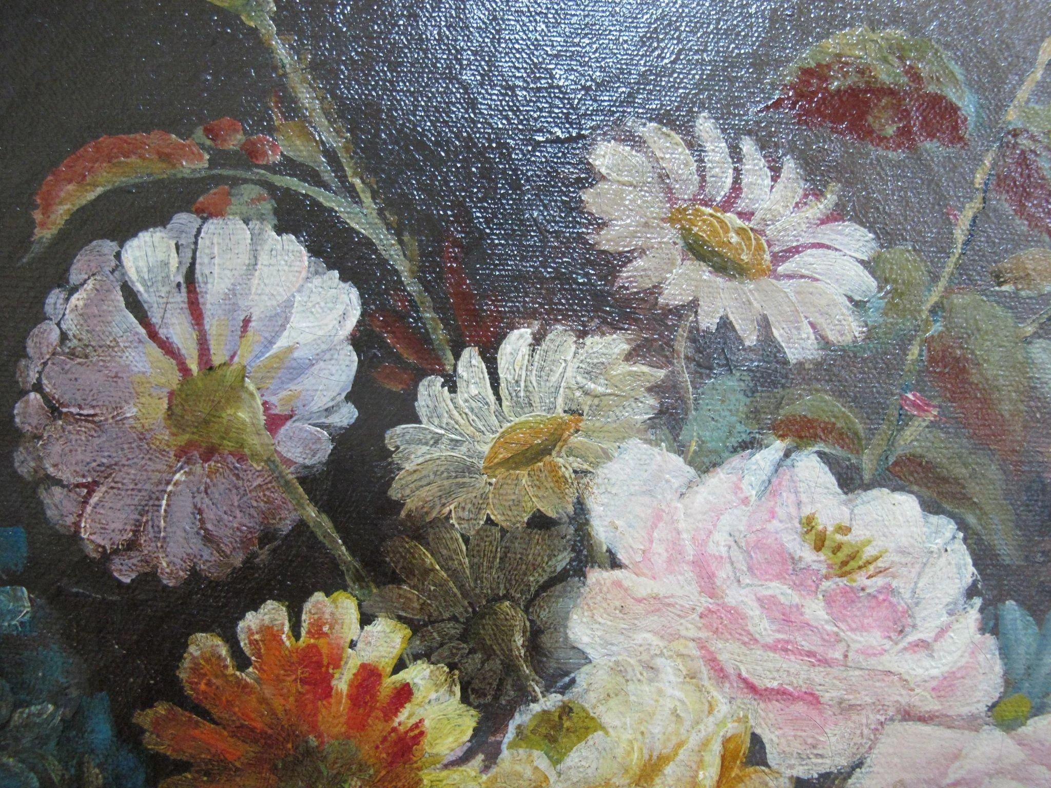 Paul Stotts circa 1928 Framed Signed Oil Painting Still Life of Flowers in Vase For Sale 2