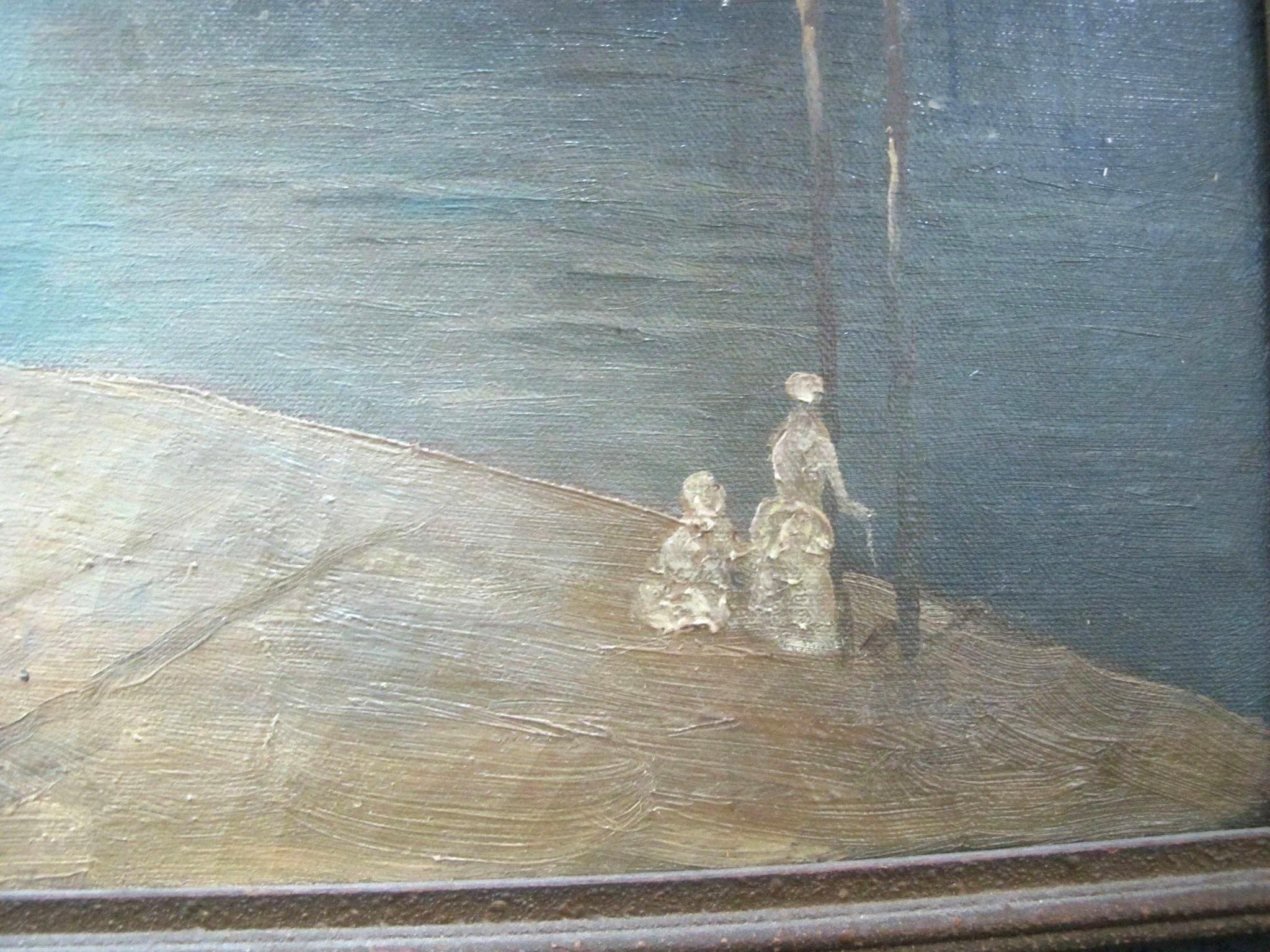 Early 20th Century Paul Stotts circa 1928 Signed Original Coastal Trees Oil Painting Woman & Child For Sale