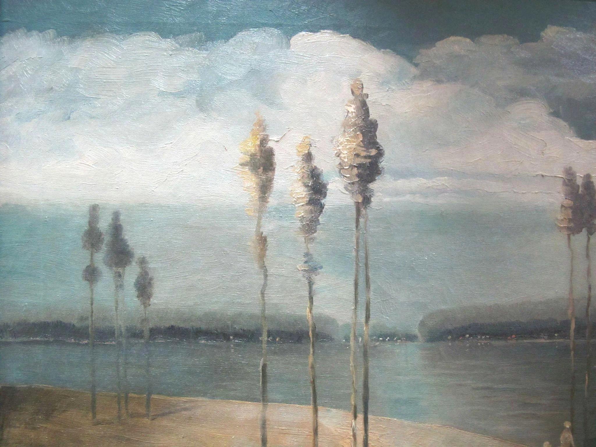 Paul Stotts circa 1928 Signed Original Coastal Trees Oil Painting Woman & Child For Sale 1