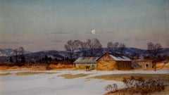 "NOVEMBER MOONRISE" WATERCOLOR RANCH SCENE