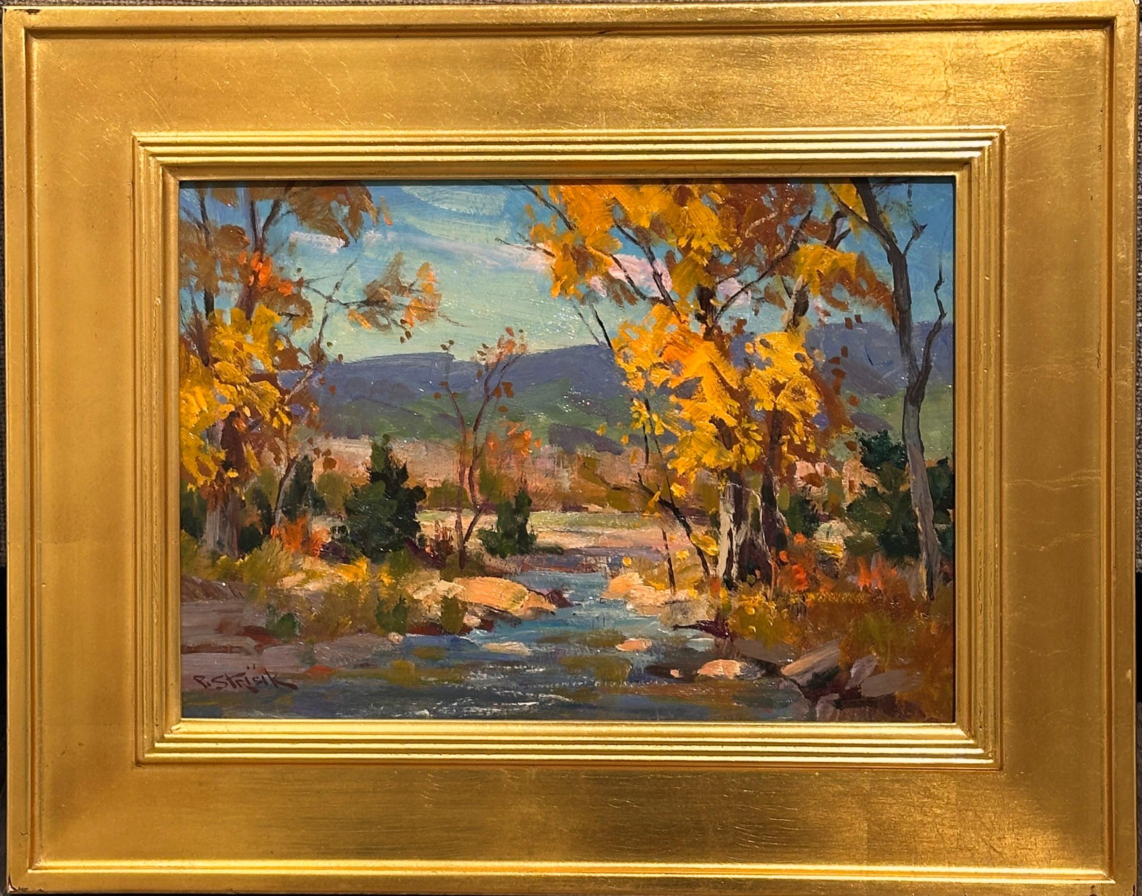 Paul Strisik Fall Landscape – Original Oil on Board, Stream and Foliage Scene im Angebot 1