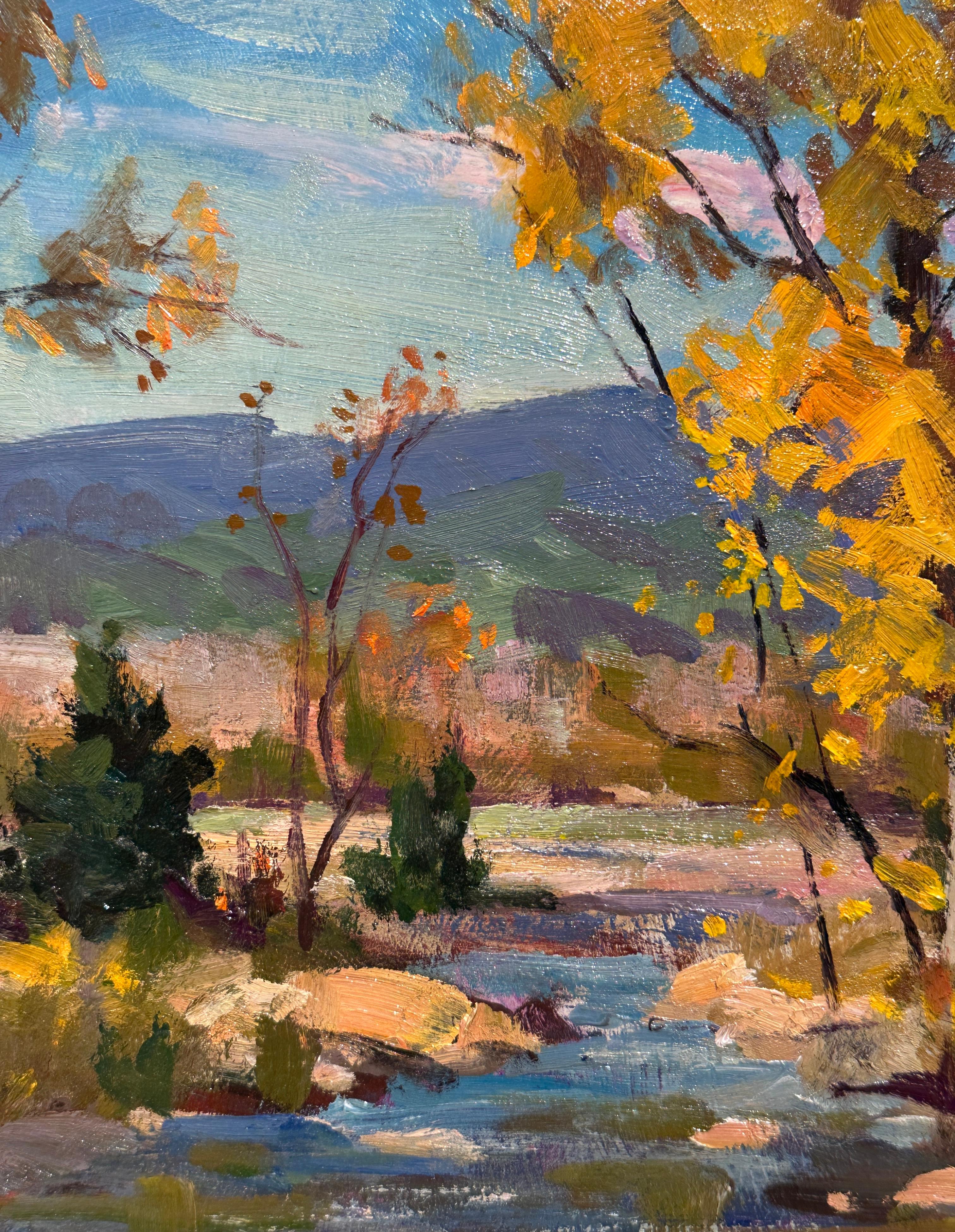 Paul Strisik Fall Landscape – Original Oil on Board, Stream and Foliage Scene im Angebot 3