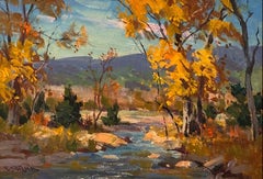 Paul Strisik Fall Landscape – Original Oil on Board, Stream and Foliage Scene