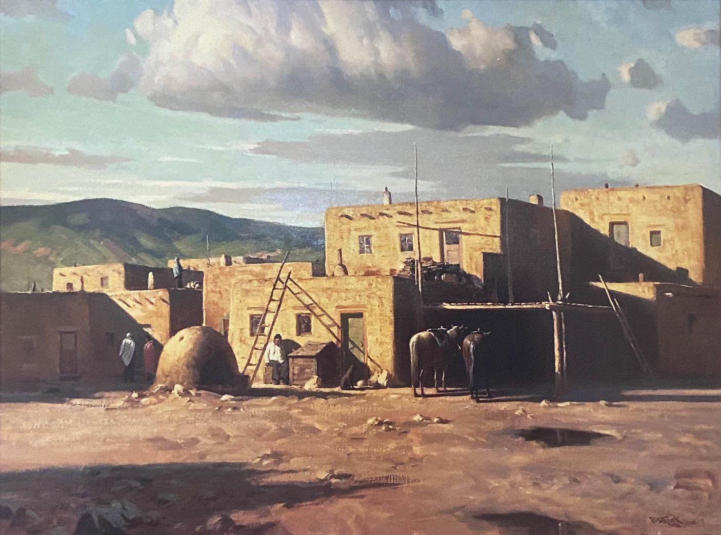 Landscape Painting Paul Strisik - Scène du Nouveau-Mexique « Taos Pueblo »