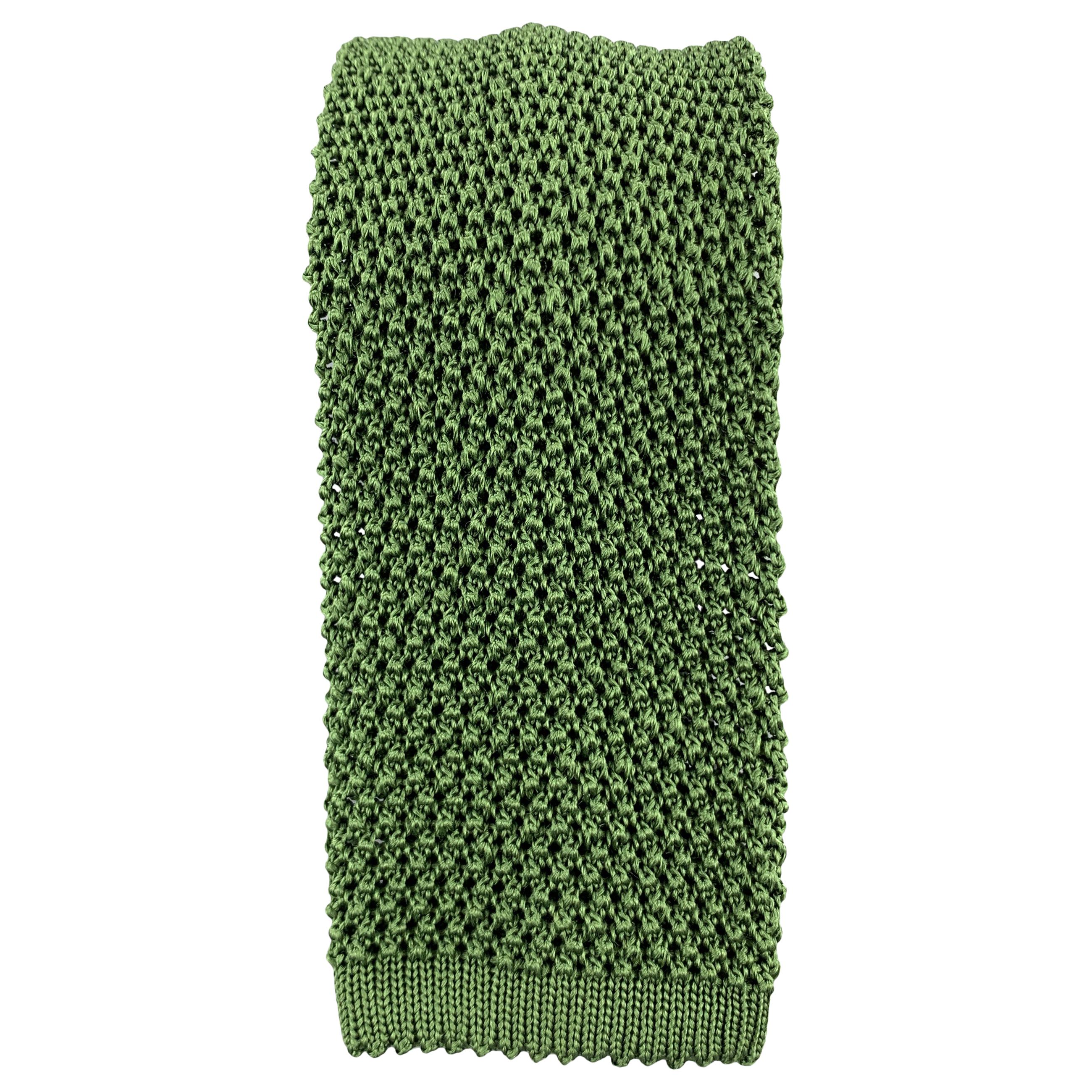 PAUL STUART Light Olive Green Silk Textured Knit Tie