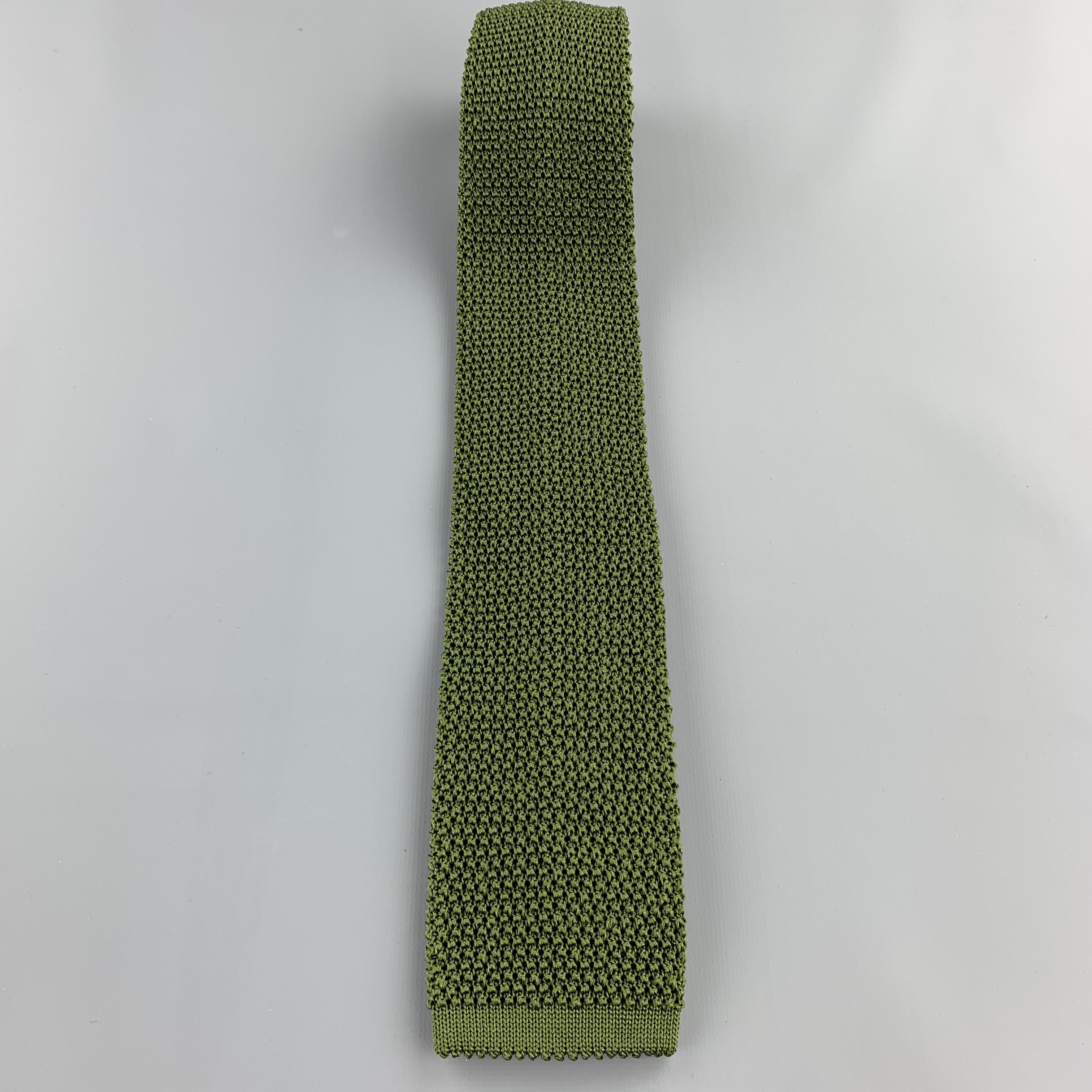 Black PAUL STUART Olive Green Silk Textured Knit Tie