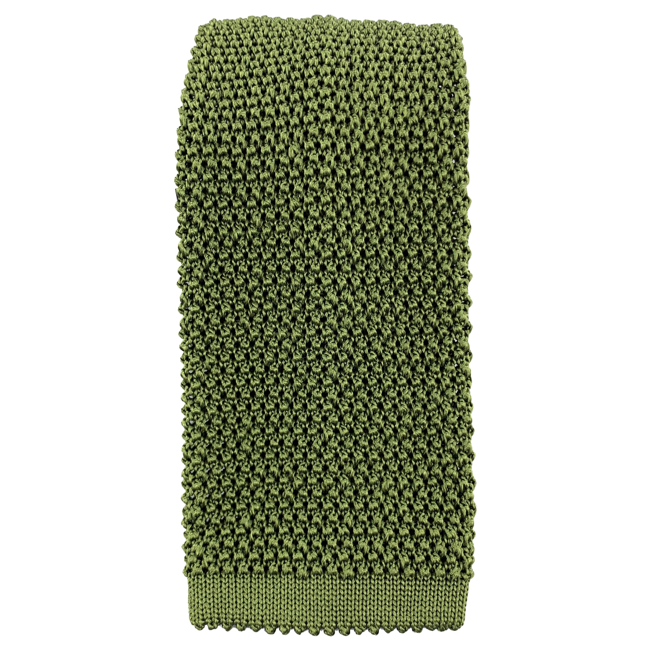 PAUL STUART Olive Green Silk Textured Knit Tie