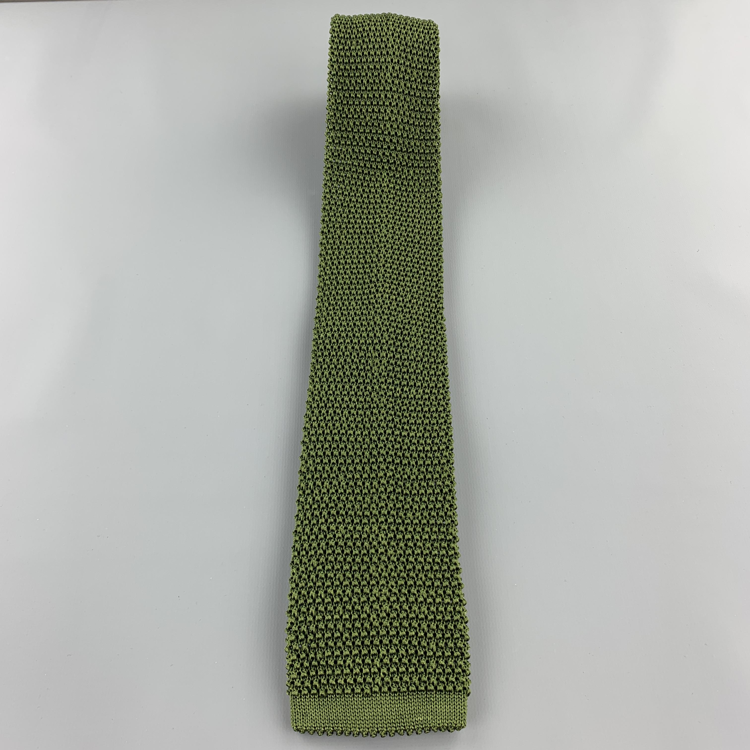 Black PAUL STUART Olive Silk Textured Knit Tie