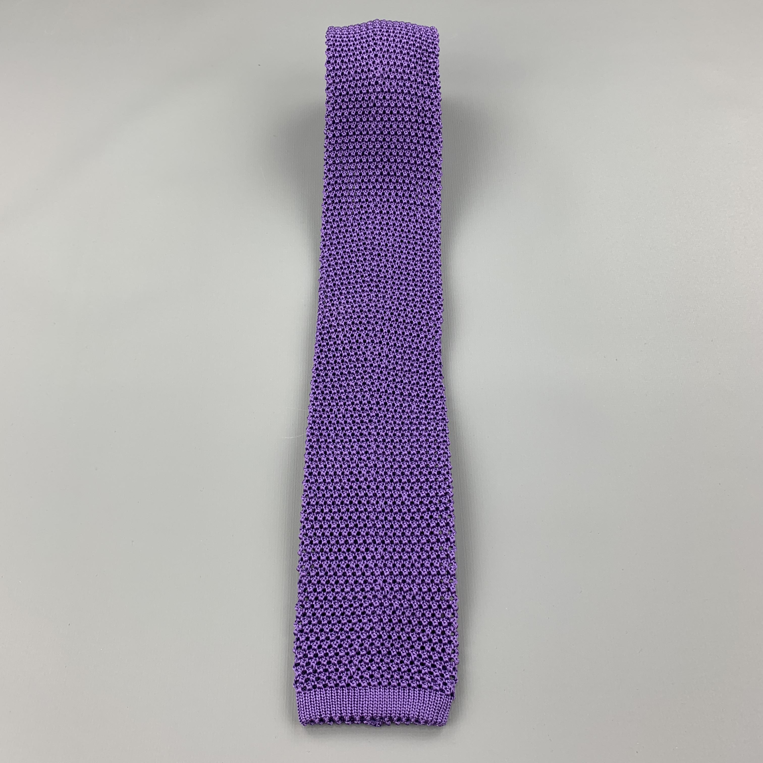 PAUL STUART Purple Silk Textured Knit Tie In Excellent Condition In San Francisco, CA