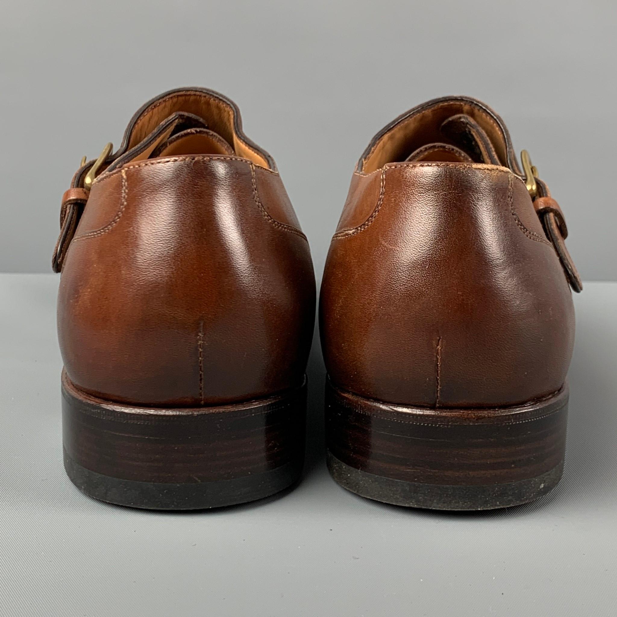 Men's PAUL STUART Size 11 Tan Antique Leather Monk Strap Lace Up Shoes