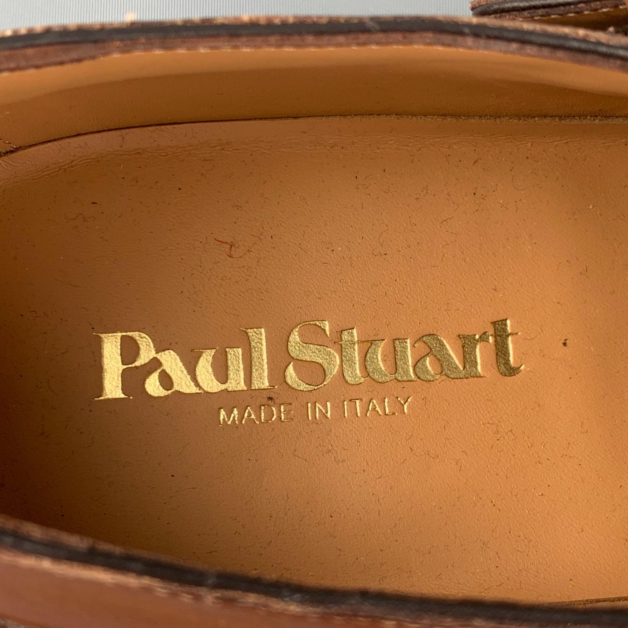 PAUL STUART Size 11 Tan Antique Leather Monk Strap Lace Up Shoes 1