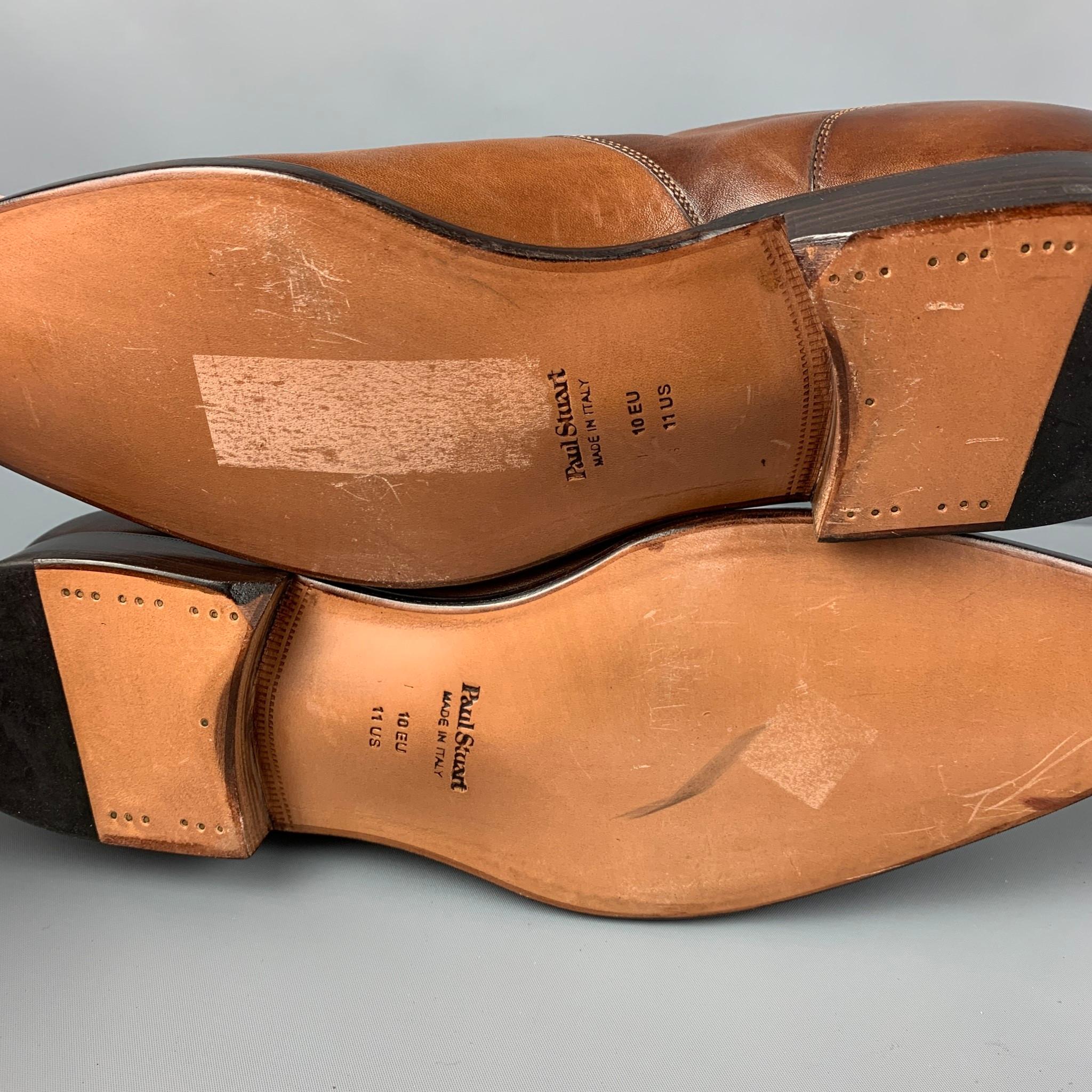 PAUL STUART Size 11 Tan Antique Leather Monk Strap Lace Up Shoes 2